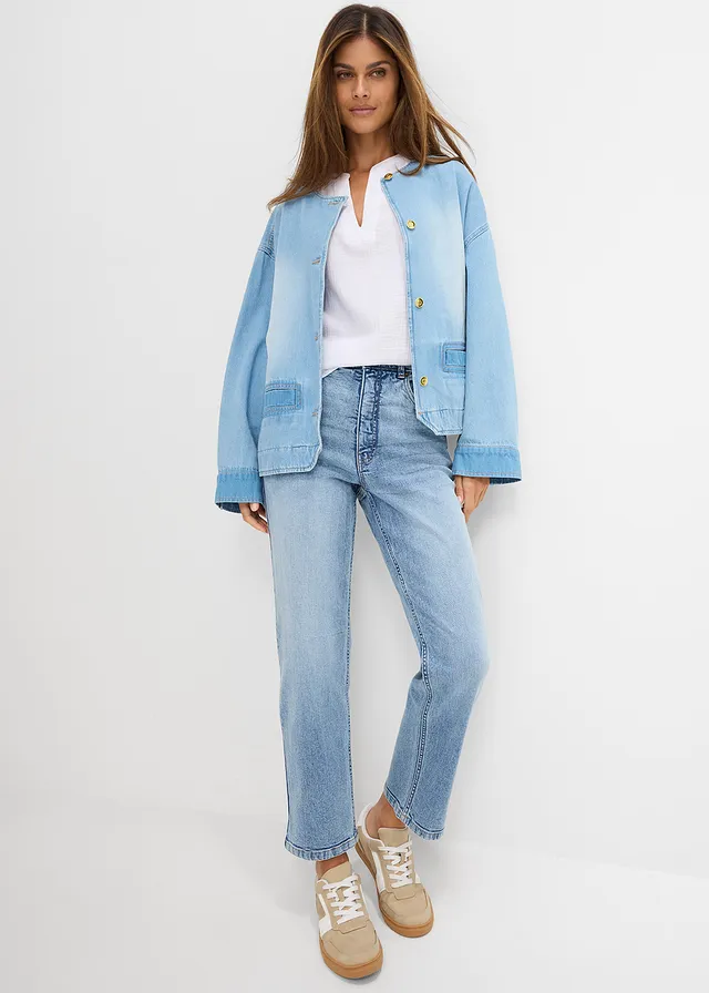 Jean droit loose taille haute, cropped • bleu clair denim used • product-page.page-title-suffix