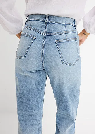 Luźne jeansy, high waist, cropped • jasnoniebieski denim "used" • sklep bonprix