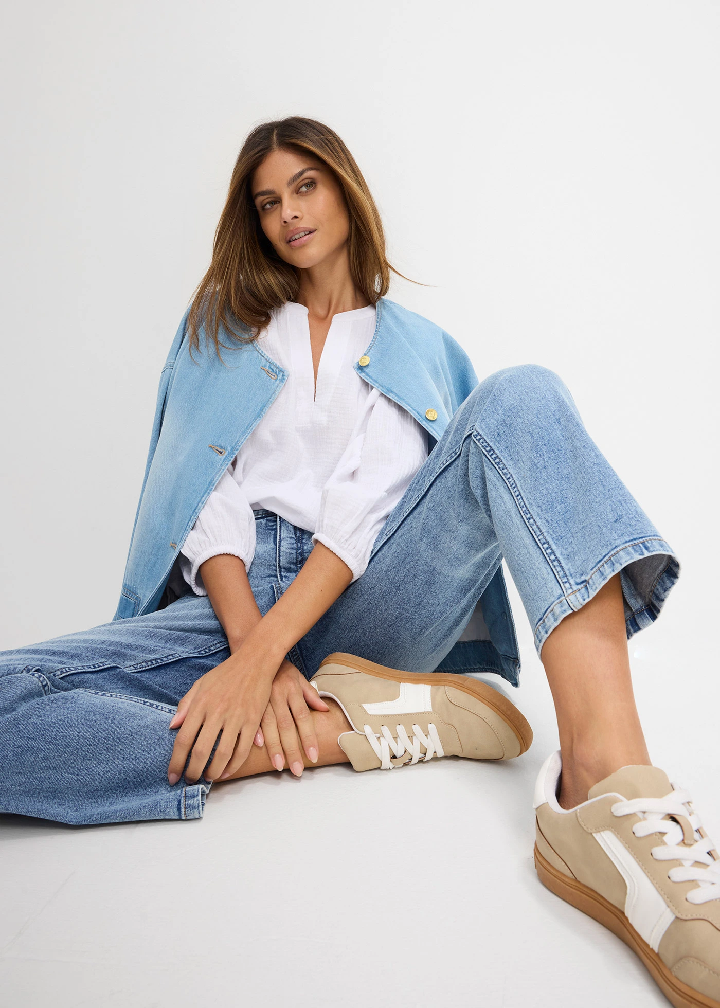 Jean droit loose taille haute, cropped • bleu clair denim used • Boutique bonprix