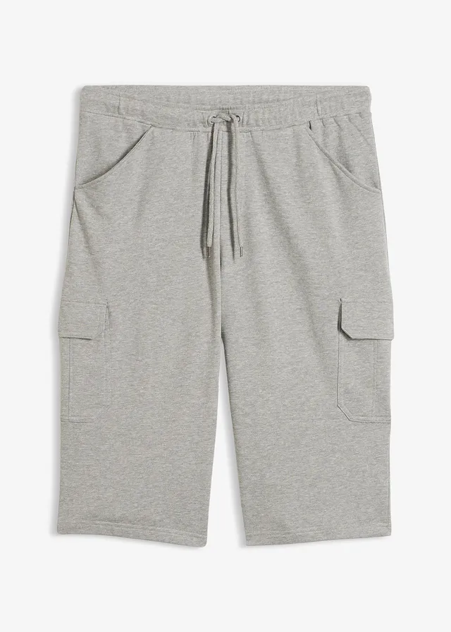 Lange sweat cargo bermuda van katoen, regular fit • lichtgrijs gemêleerd • bonprix online shop