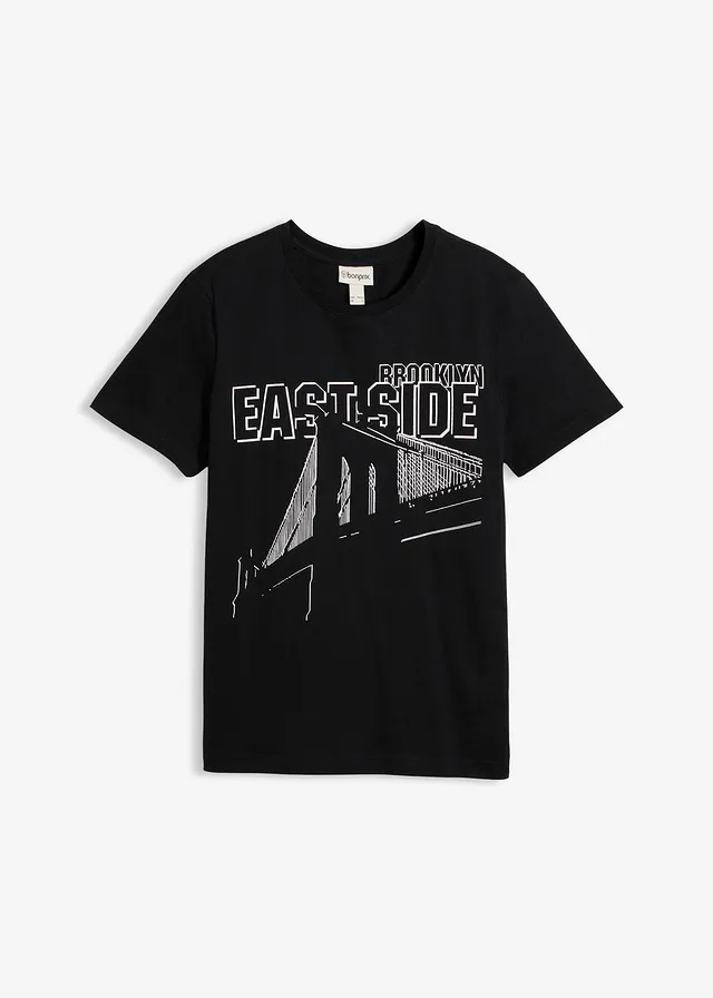 T-shirt van puur biologisch katoen, slim fit, Kleur: zwart