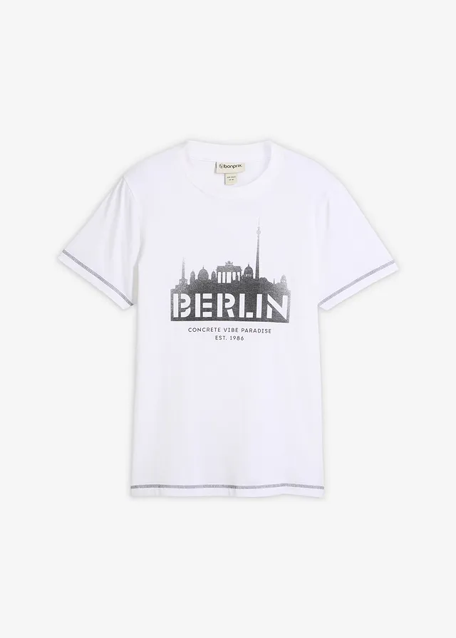Póló tiszta bio-pamutból, szín: fehér-Berlin mintás