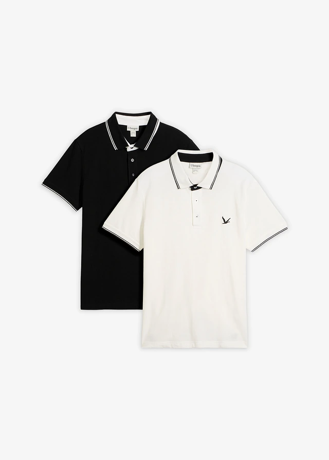 Lot de 2 polos 100% coton, Couleur: noir-écru