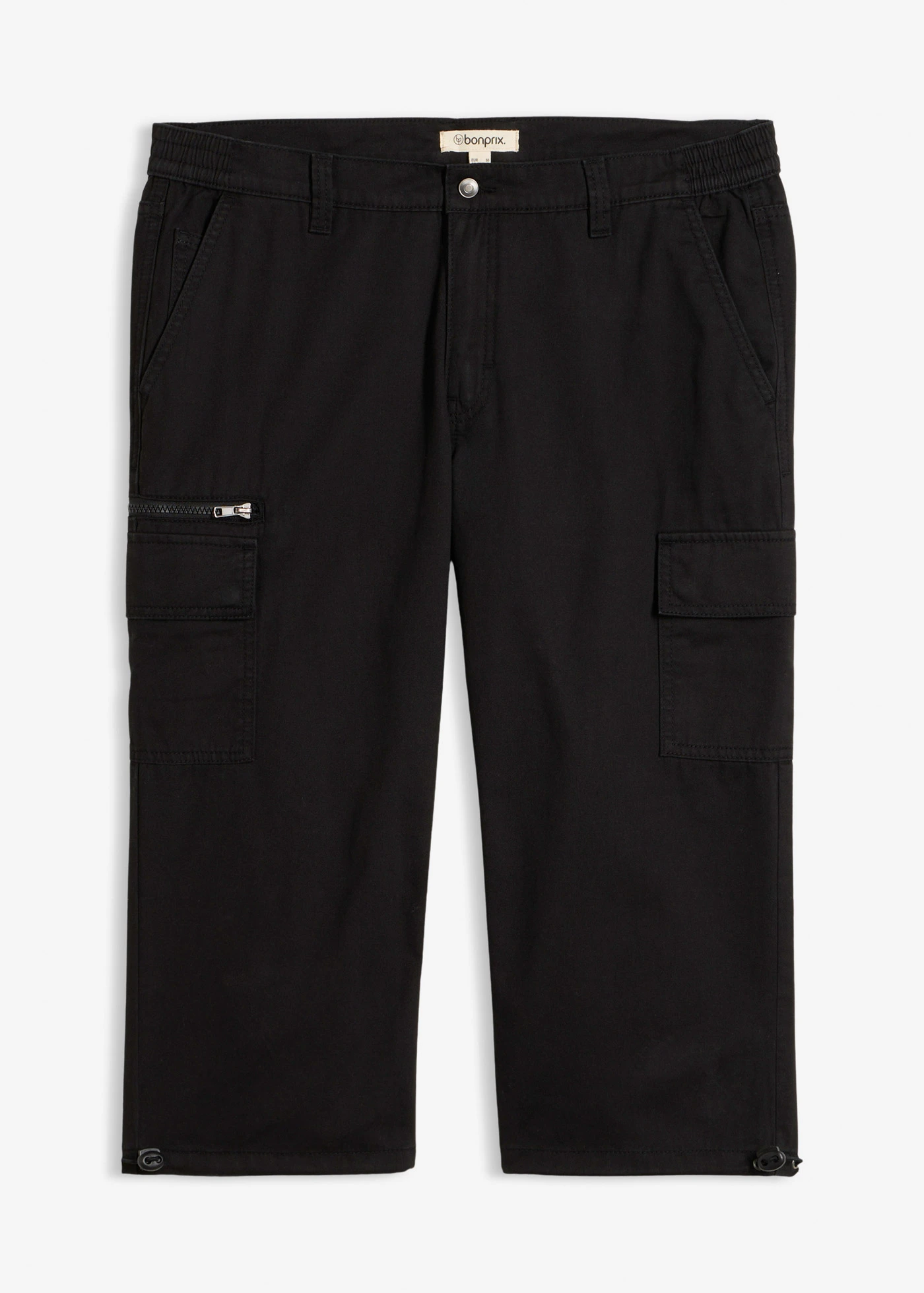 Pantalon 3/4 100% coton, taille élastiquée et poches cargo • noir • Boutique bonprix