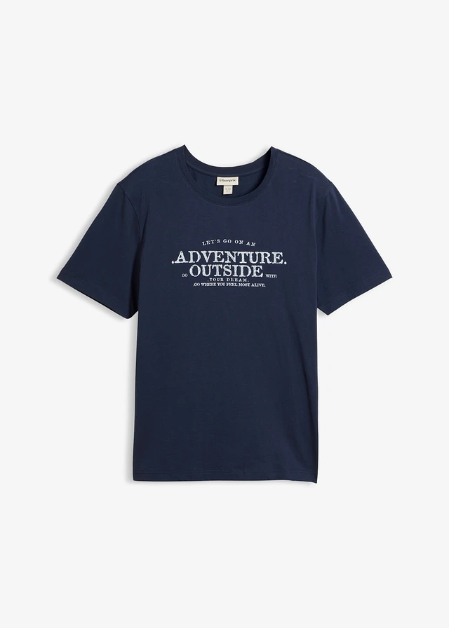 T-shirt 100% coton, Couleur: bleu foncé imprimé