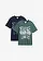 Lot de 2 T-shirts 100% coton, Couleur: bleu foncé+gris vert imprimé