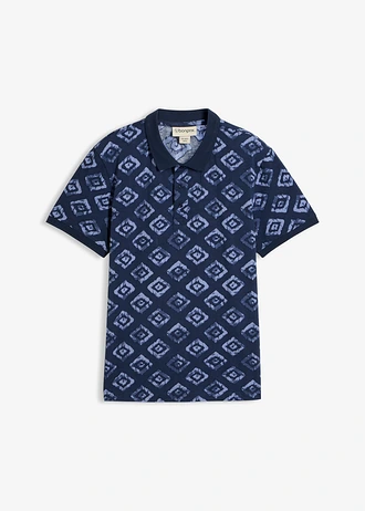 Žerzejové pólo tričko s organickou bavlnou, Slim Fit • tmavě modrá s potiskem • bonprix obchod