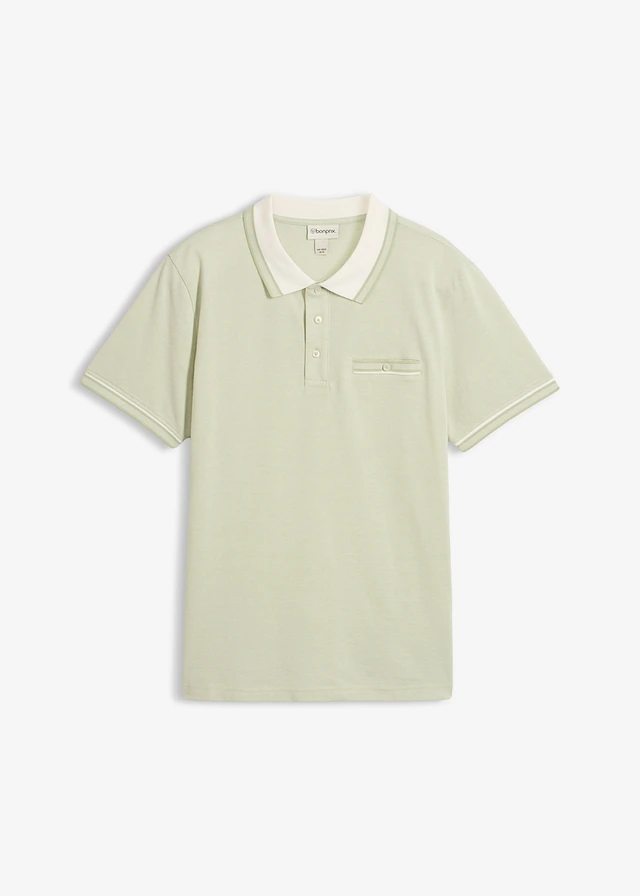 Polo en maille piquée 100% coton, Couleur: vert pâle chiné
