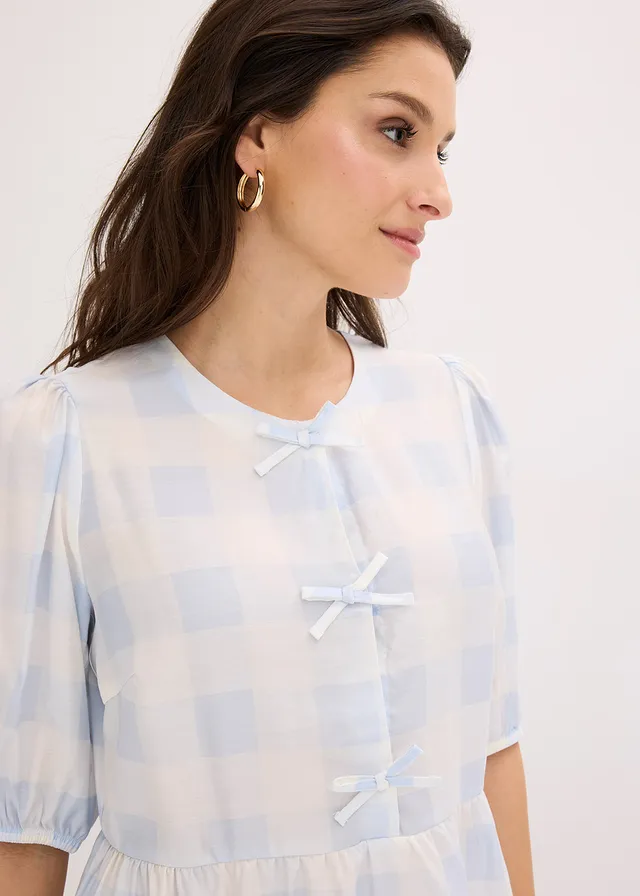 Blouse avec nœuds • bleu poudré-écru carreaux • product-page.page-title-suffix