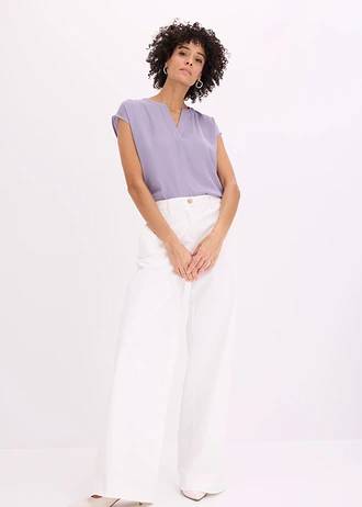 Blouse manches courtes ample en satin avec épaules descendues, Couleur: violine fumé