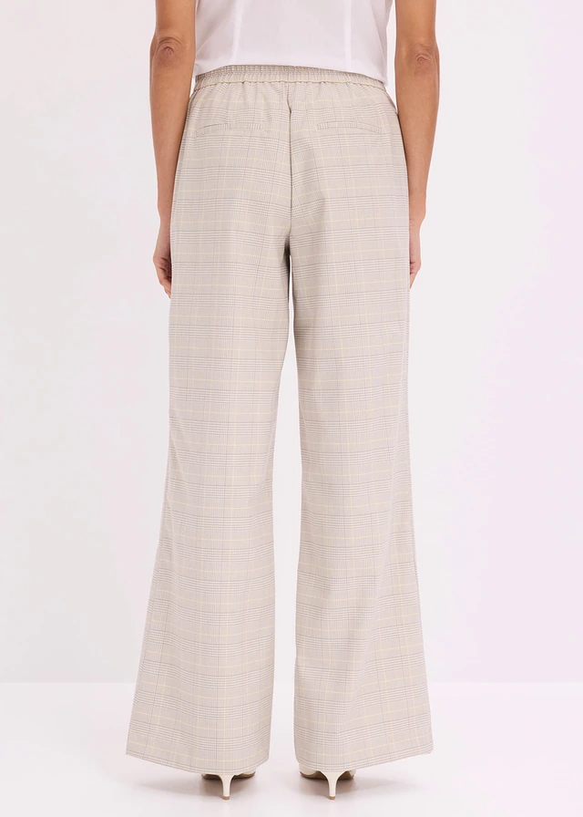 Glencheck Marlene Dietrich broek met viscose, Kleur: lichtgeel/lichtsand geruit