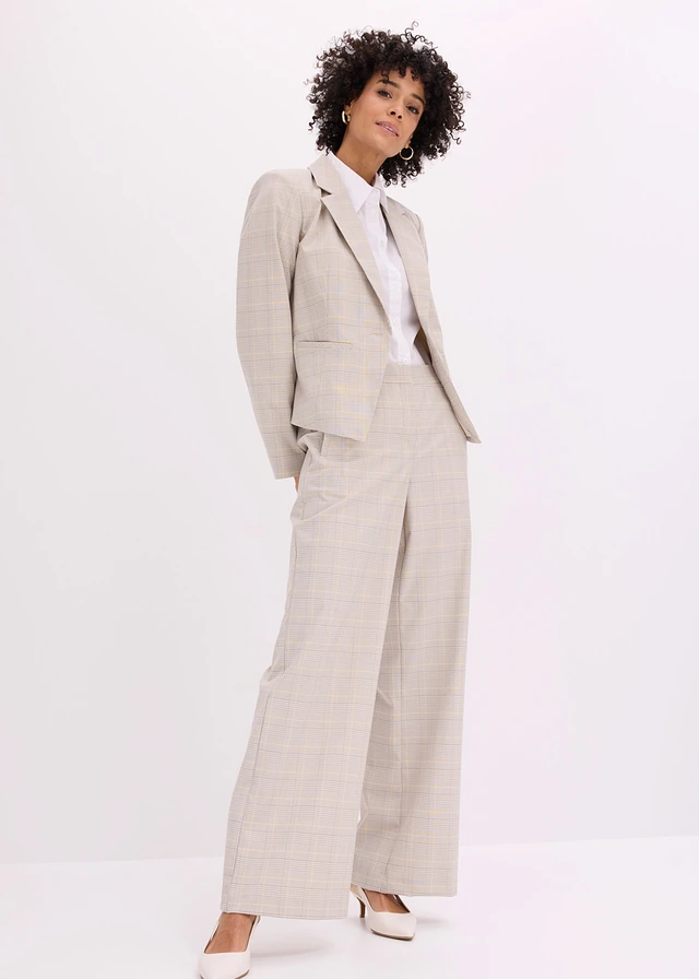 Glencheck Marlene Dietrich broek met viscose, Kleur: lichtgeel/lichtsand geruit