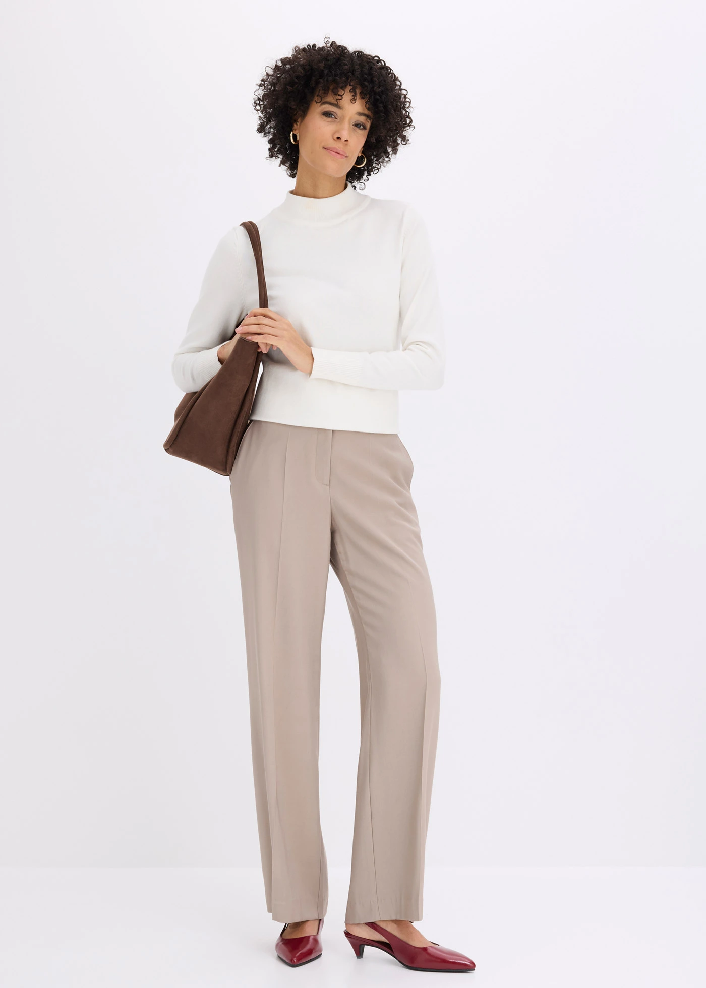 Pantalon large et léger à pinces • taupe • Boutique bonprix