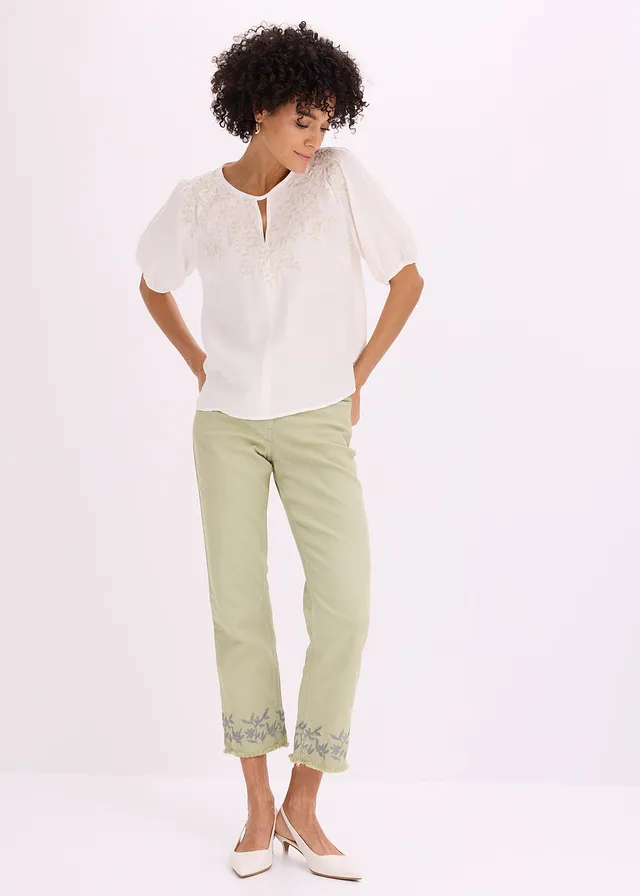 Tuniek met borduursel, licht transparant, Kleur: wolwit-lichtsand