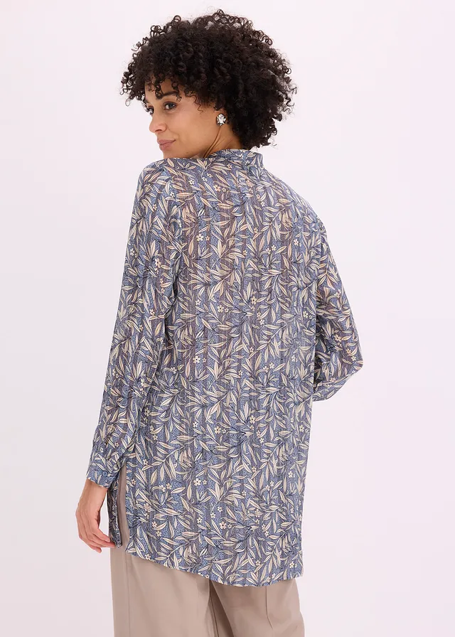 Chemisier long en mousseline • bleu fumé floral • product-page.page-title-suffix