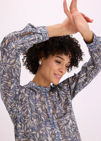 Bluză lungă din șifon • albastru fumuriu floral • magazin bonprix