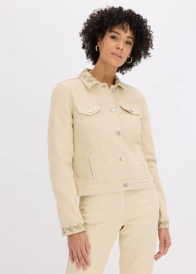 Twill jas met borduursel, Kleur: lichtsand