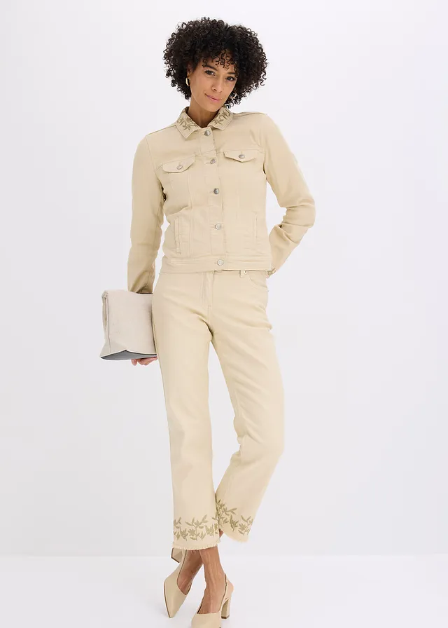 Veste en twill brodée blanc/noir