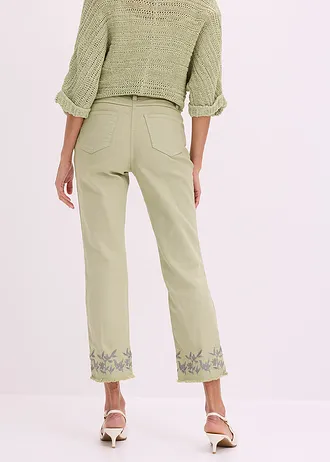 Pantalon en twill avec broderies • vert pâle • Boutique bonprix