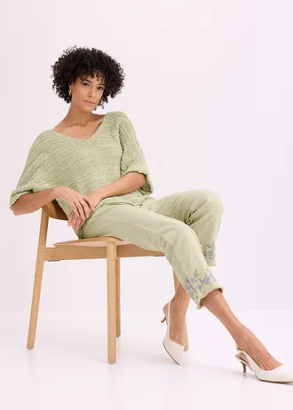 Pantalon en twill avec broderies • vert pâle • Boutique bonprix