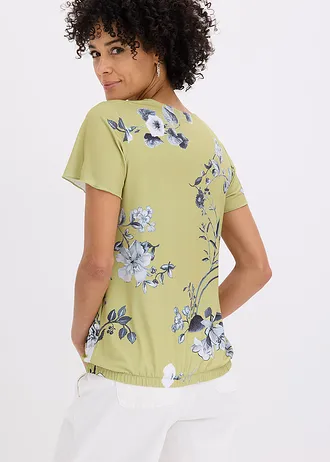 Bluză cu tiv elastic • verde cactus înflorat • magazin bonprix