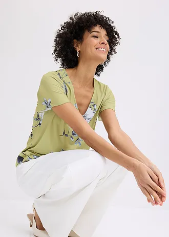 T-shirt à base élastiquée • vert cactus floral • Boutique bonprix