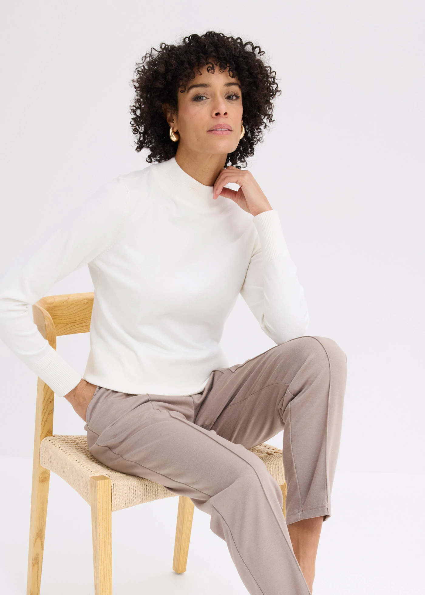 Pantaloni din jerse cu dungă, fără încheiere • gri-bej • magazin bonprix