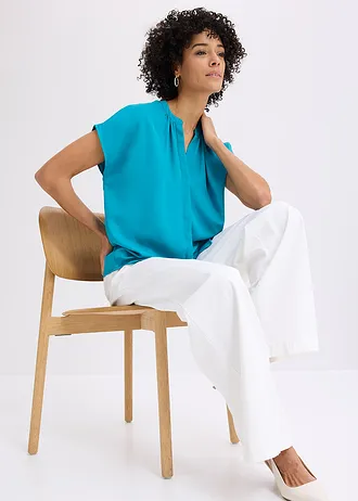 Blouse met korte mouwen en blinde knoopsluiting • blauwgroen • bonprix online shop