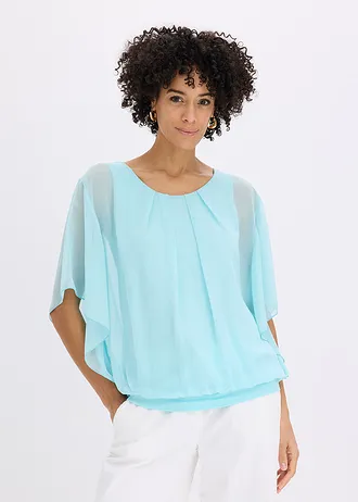 Chiffon blouse met ondershirt, Kleur: aquablauw