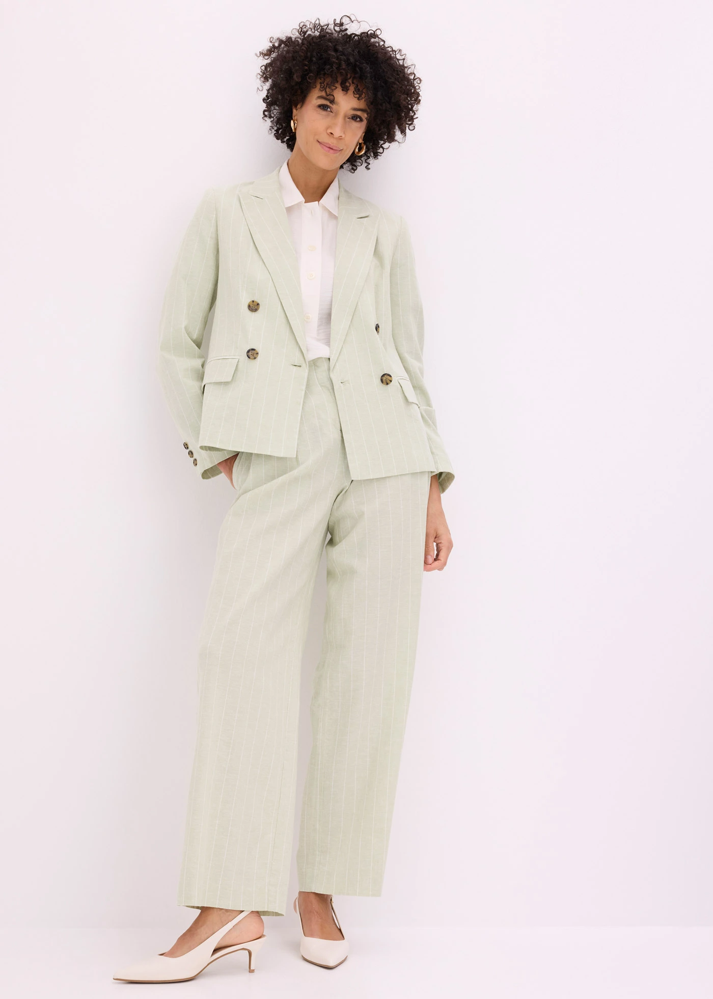 Blazer met linnen • grijsgroen/wolwit gestreept • bonprix online shop