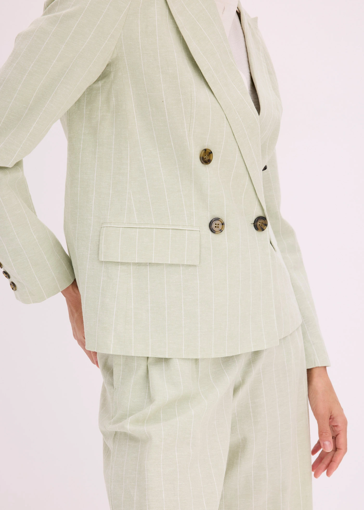 Blazer met linnen • grijsgroen/wolwit gestreept • bonprix online shop