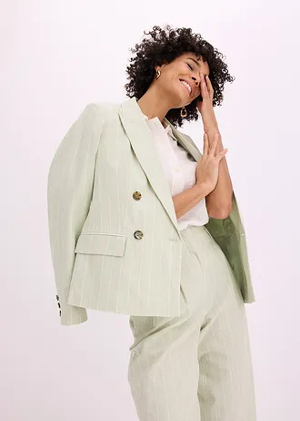 Blazer en lin majoritaire • vert pâle/écru rayé • Boutique bonprix