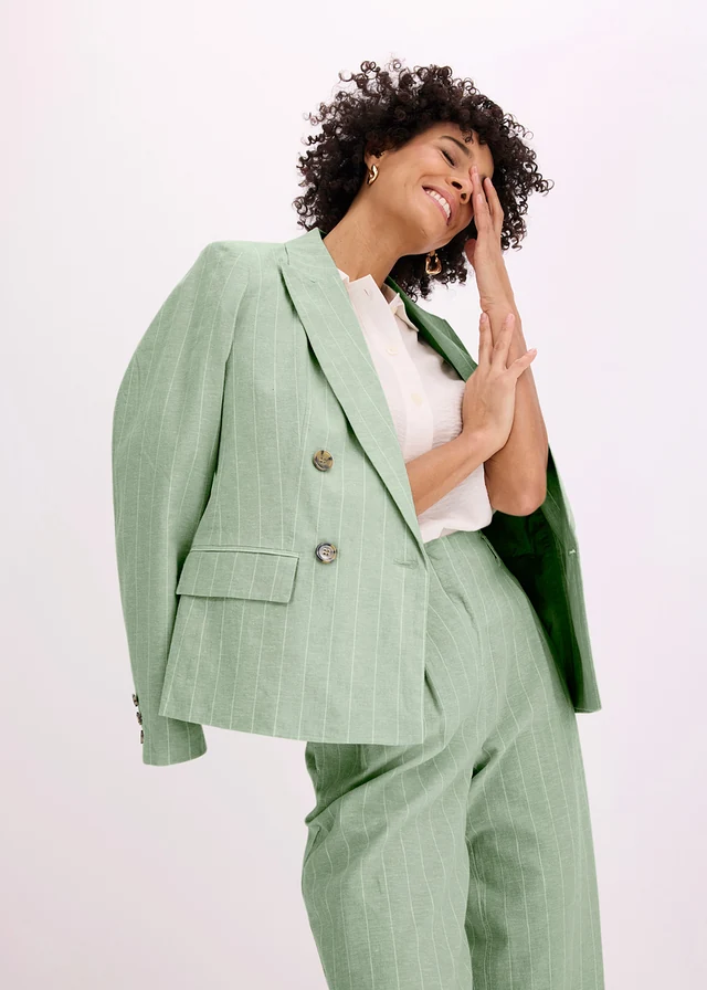 Blazer met linnen • grijsgroen/wolwit gestreept • product-page.page-title-suffix