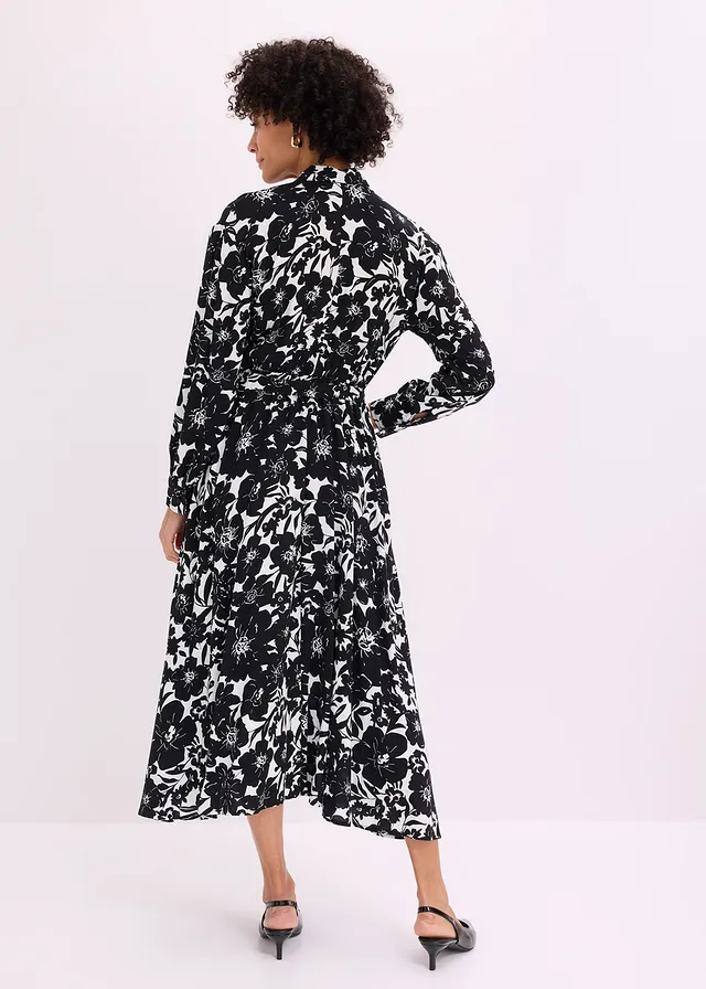 Robe-chemise en viscose, Couleur: noir-écru