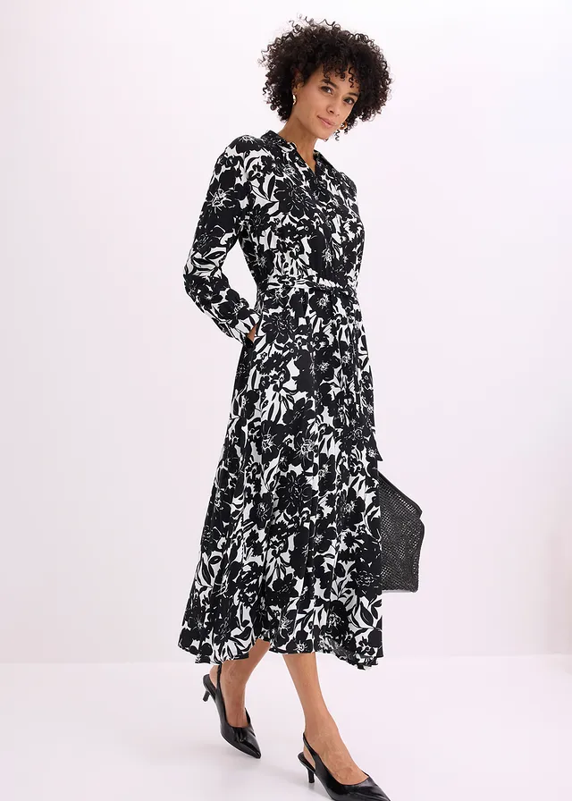 Robe-chemise en viscose, Couleur: noir-écru