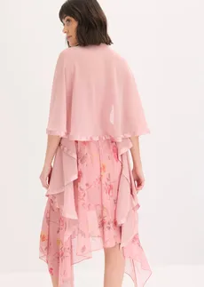 Șal tip poncho cu detaliu fin din satin, culoare: roz cenușiu