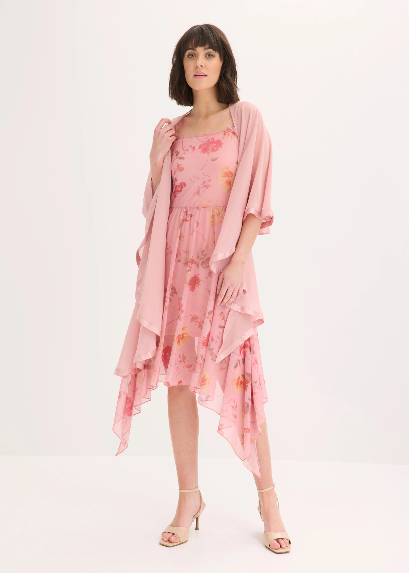 Șal tip poncho cu detaliu fin din satin • roz cenușiu • magazin bonprix