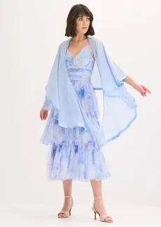 Șal tip poncho cu detaliu fin din satin • albastru pudrat • magazin bonprix