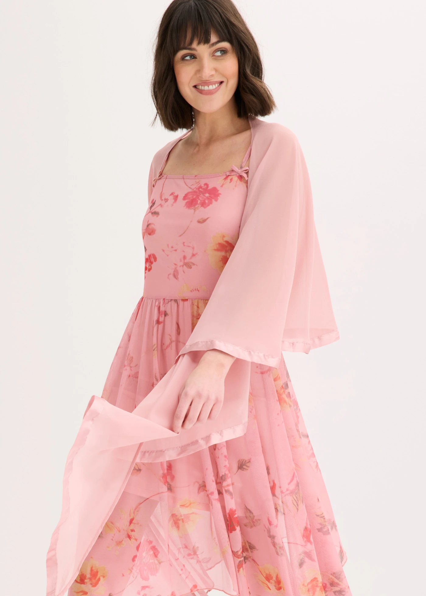 Șal tip poncho cu detaliu fin din satin • roz cenușiu • magazin bonprix