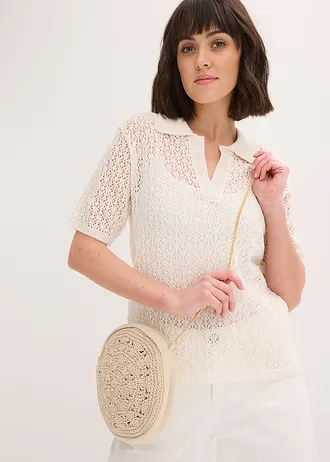 Petit sac rond à bandoulière, Couleur: beige naturel