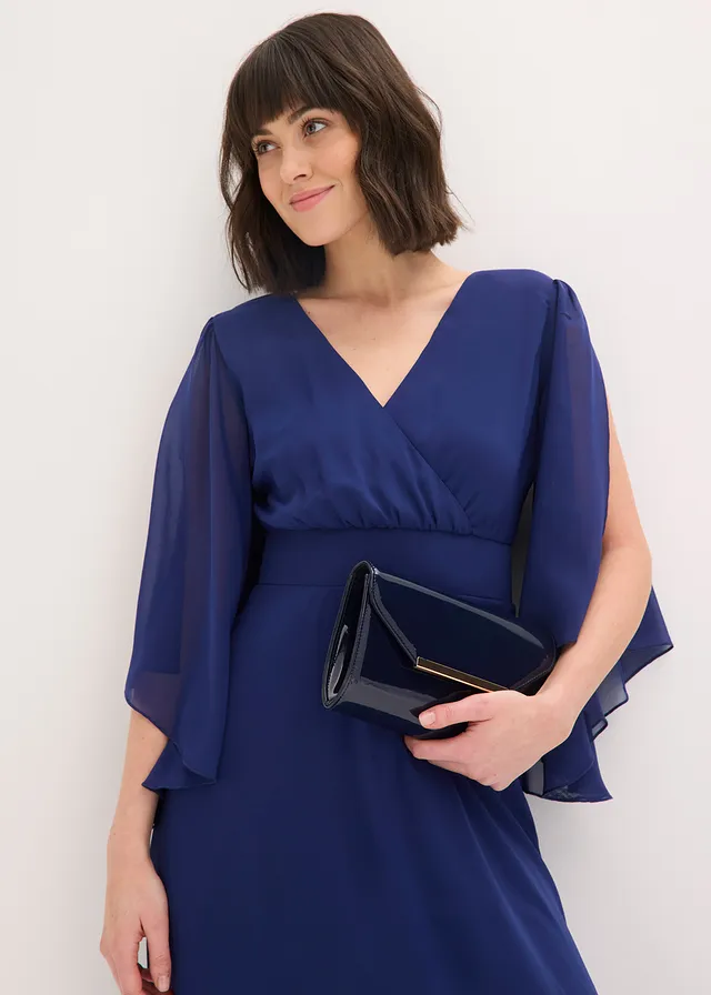 Clutch in lak-look, Kleur: donkerblauw