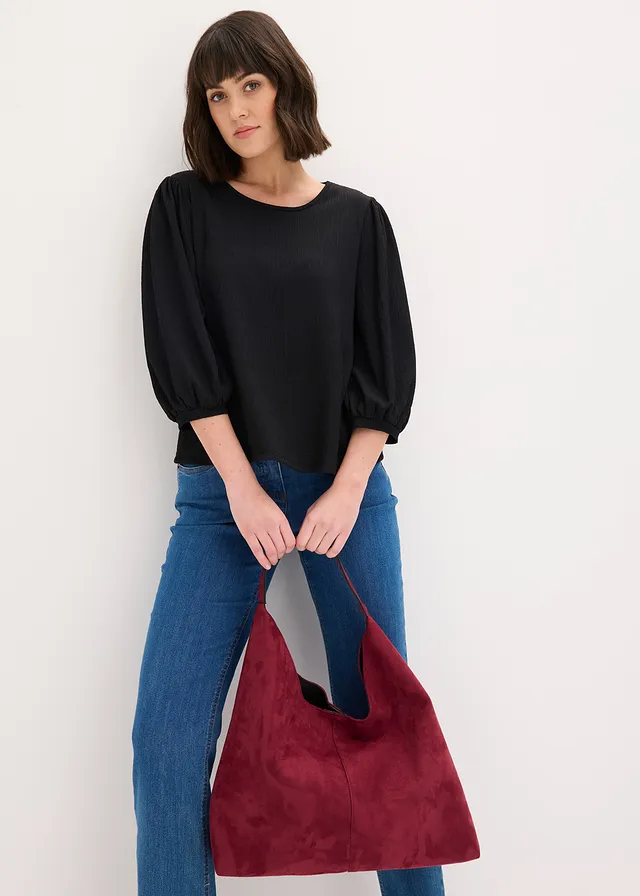 Cabas en suédine, Couleur: rouge rubis