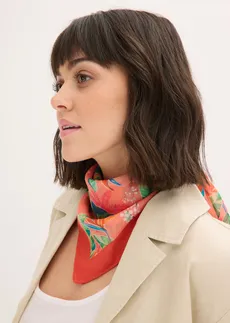 Sjaaltje met tropische print, Kleur: oranje gebloemd