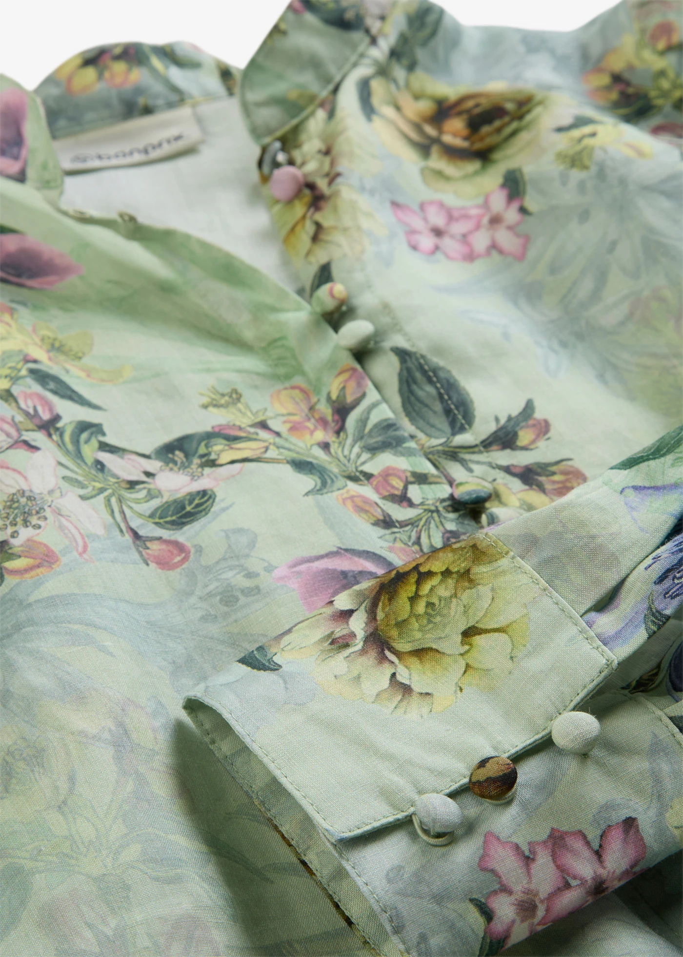 Blouse volantée en ramie rafraîchissante • vert pâle floral • Boutique bonprix