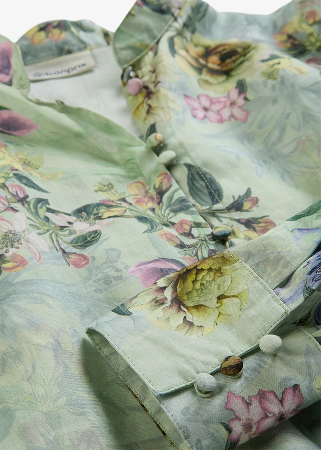 Blouse met volants van verkoelende ramie • grijsgroen gebloemd • product-page.page-title-suffix