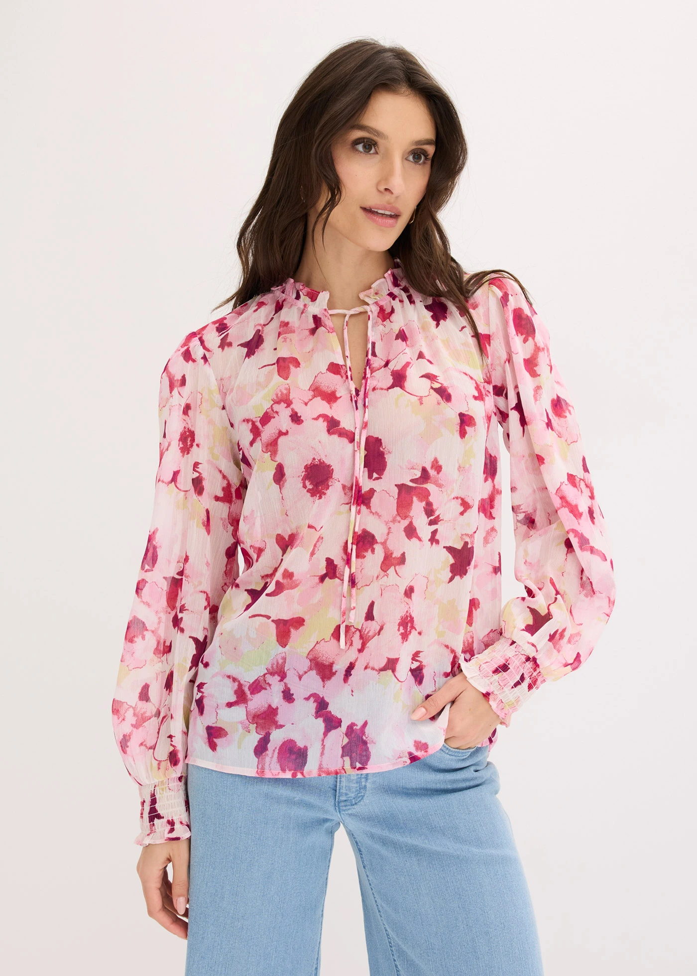 Gedessineerde blouse van chiffon • roze gebloemd • bonprix online shop