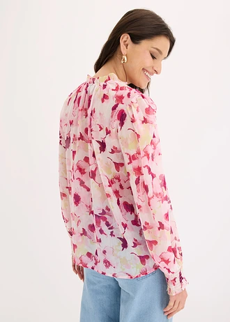 Blouse imprimée en mousseline, Couleur: rose floral