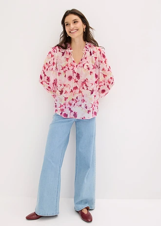 Blouse imprimée en mousseline, Couleur: rose floral