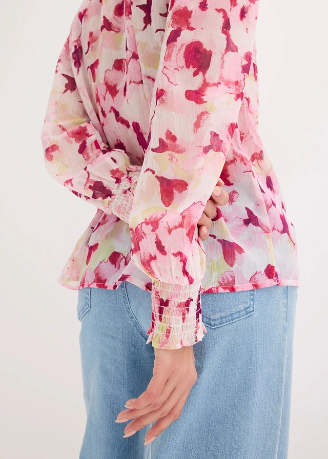 Gedessineerde blouse van chiffon • roze gebloemd • product-page.page-title-suffix