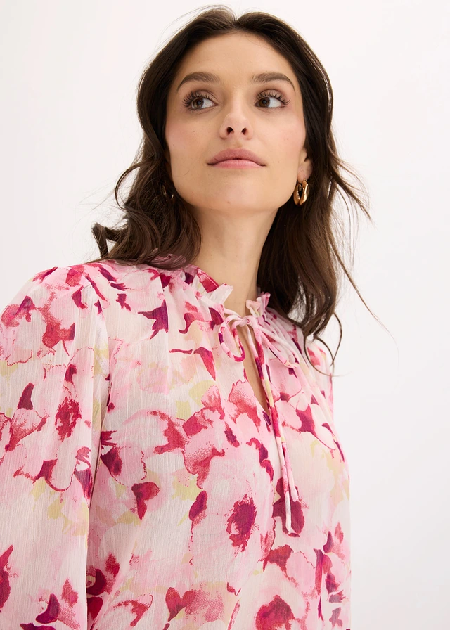 Gedessineerde blouse van chiffon • roze gebloemd • product-page.page-title-suffix